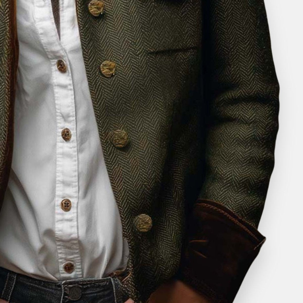 Victoria Women's Tweed Military Jacket | Herringbone, Gold Buttons 2