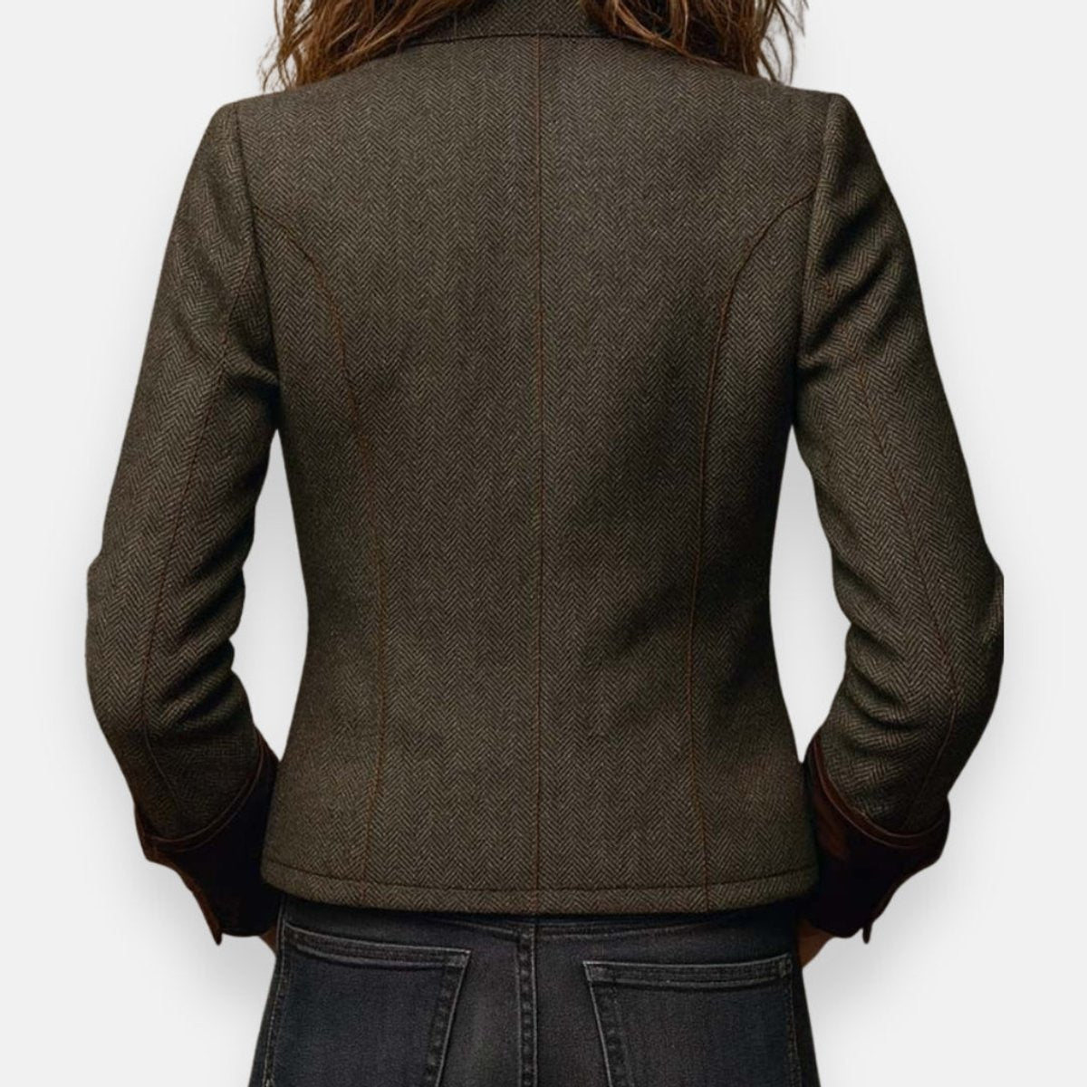 Victoria Women's Tweed Military Jacket | Herringbone, Gold Buttons 4