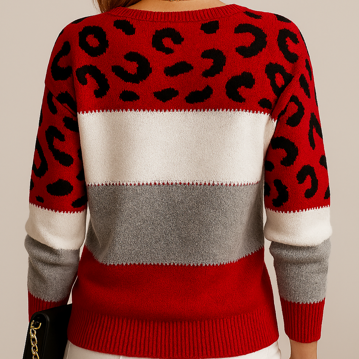 Viola Women’s Knit Sweater with Color Block and Leopard Print 5