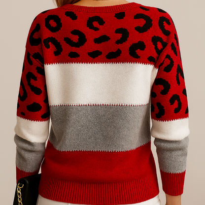 Viola Women’s Knit Sweater with Color Block and Leopard Print 5