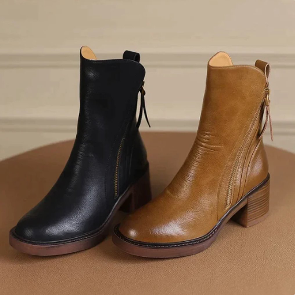 Violet Women's Black Ankle Boots | Smooth Leather, Block Heel, Side-Zip Closure 2
