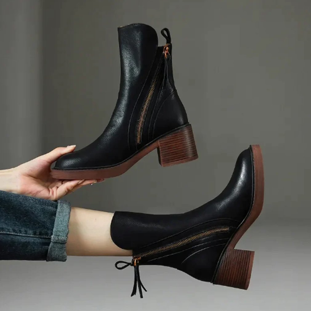 Violet Women's Black Ankle Boots | Smooth Leather, Block Heel, Side-Zip Closure 3