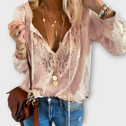 Viora Women's Boho Casual Top | V Neck, Long Sleeve, Relaxed Fit 2