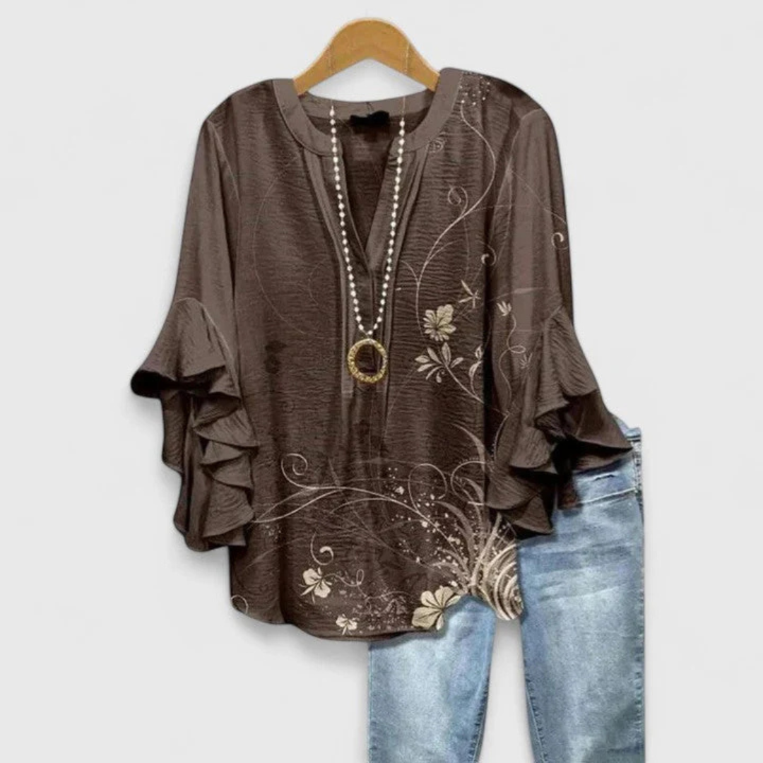 Viviane Women’s Casual Top with Floral Pattern and Ruffle Sleeves 3