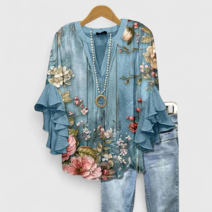 Viviane Women’s Casual Top with Floral Pattern and Ruffle Sleeves 6