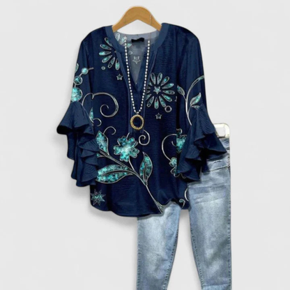 Viviane Women’s Casual Top with Floral Pattern and Ruffle Sleeves 9