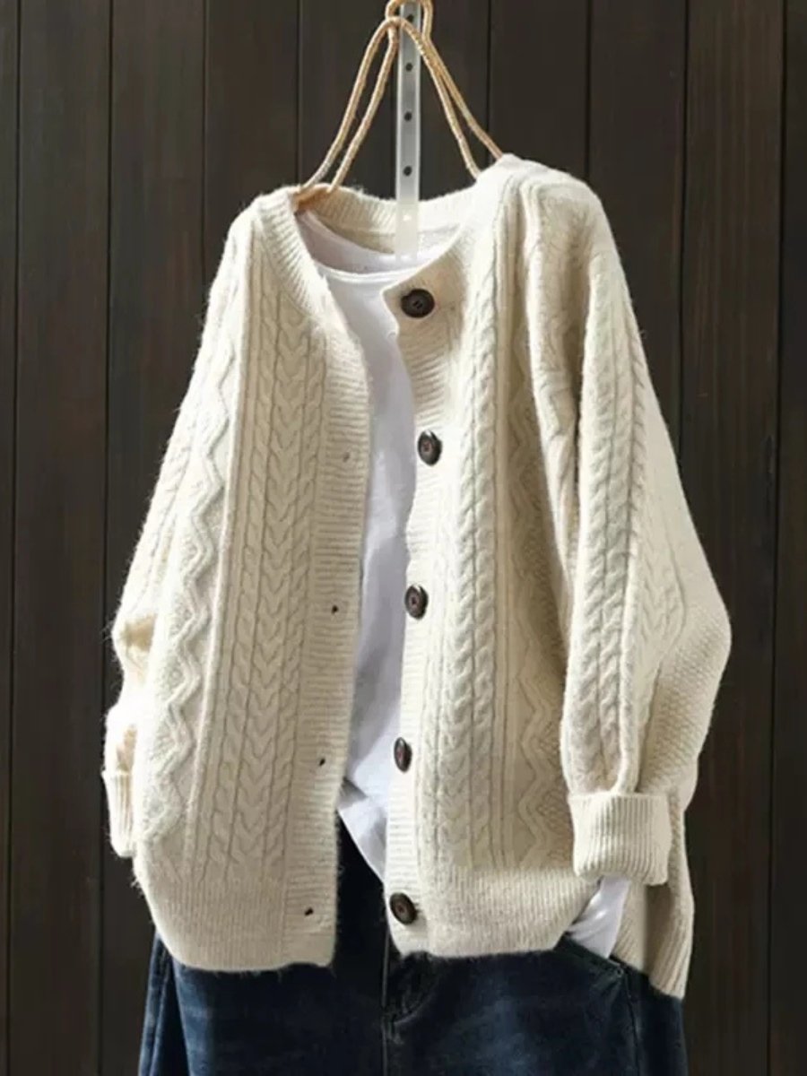 Vivid Women’s Cardigan Sweater with Cable-Knit Texture and Button-Down Front 0