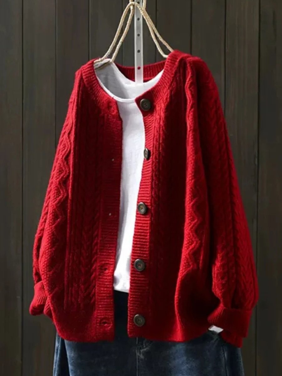 Vivid Women’s Cardigan Sweater with Cable-Knit Texture and Button-Down Front 1