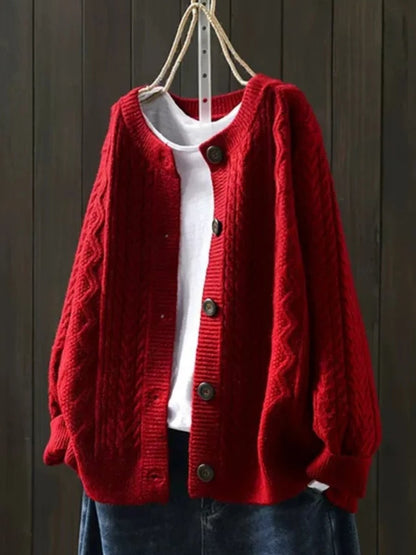 Vivid Women’s Cardigan Sweater with Cable-Knit Texture and Button-Down Front 1
