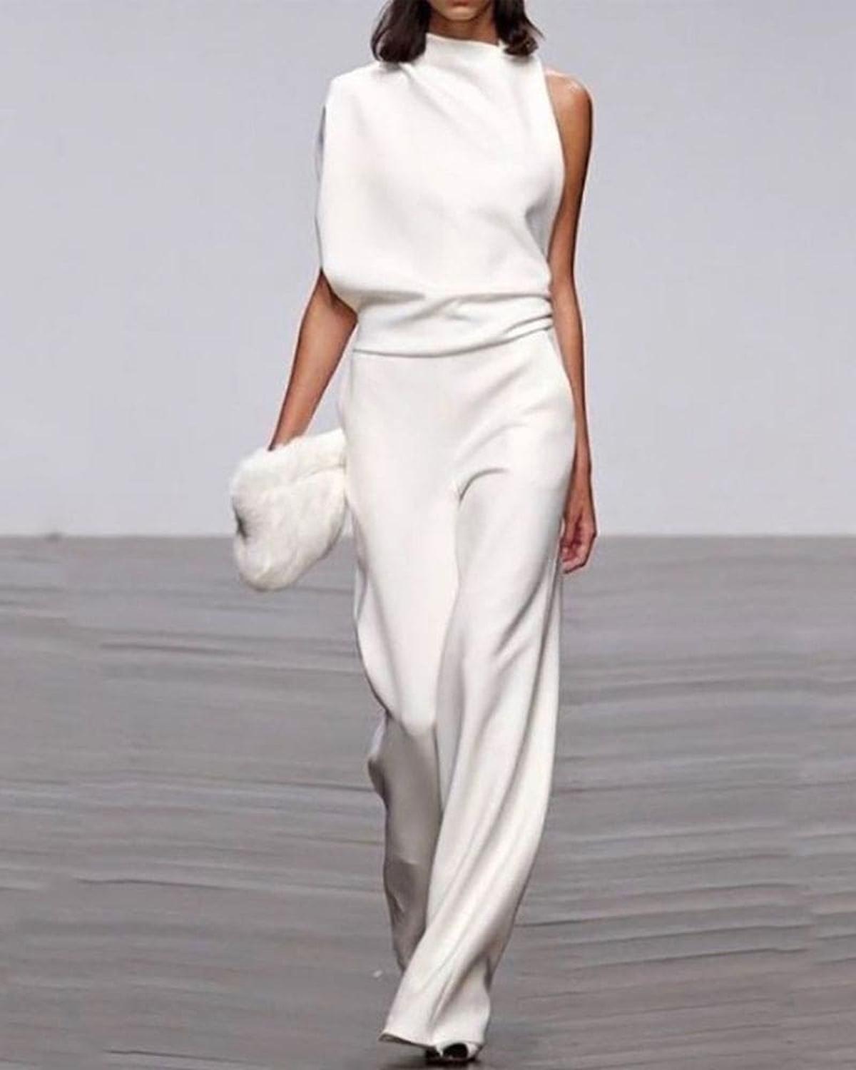 Vivid Women’s Jumpsuit with One Shoulder Design and Wide Leg Cut 0