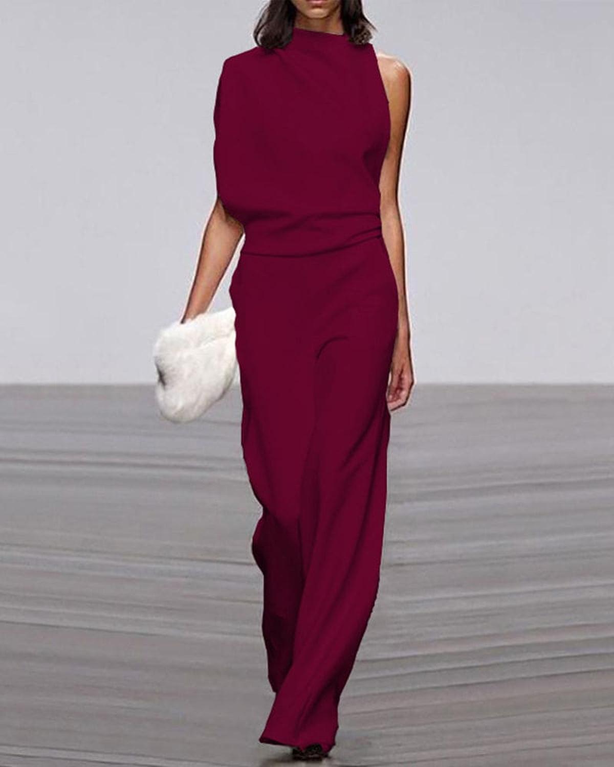 Vivid Women’s Jumpsuit with One Shoulder Design and Wide Leg Cut 4