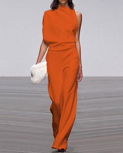 Vivid Women’s Jumpsuit with One Shoulder Design and Wide Leg Cut 6
