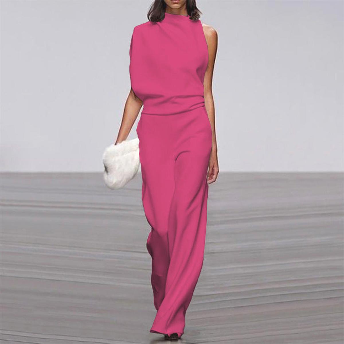 Vivid Women’s Jumpsuit with One Shoulder Design and Wide Leg Cut 7