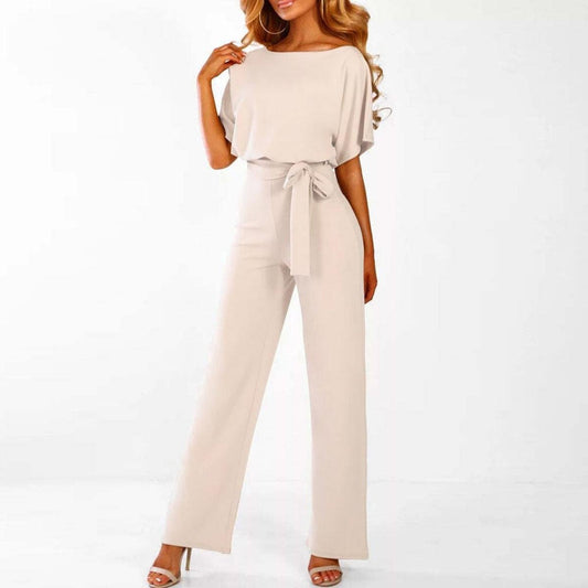 Vivid Women’s Jumpsuit with Short Sleeves and Adjustable Waist Belt 0