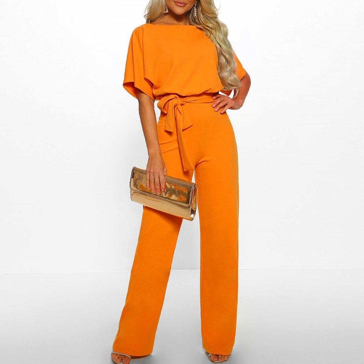 Vivid Women’s Jumpsuit with Short Sleeves and Adjustable Waist Belt 1