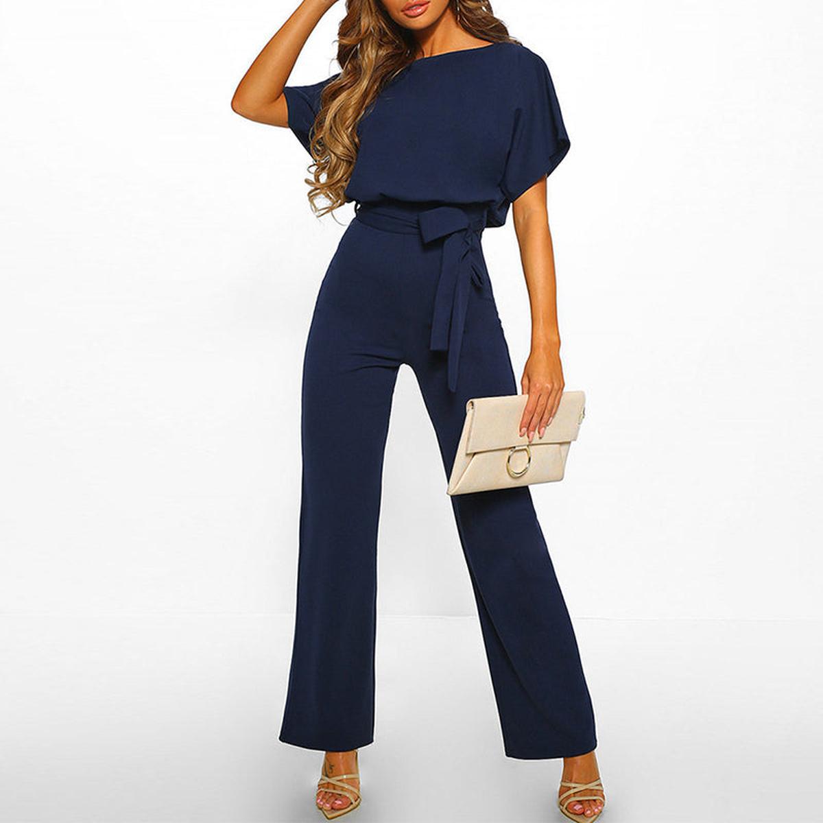 Vivid Women’s Jumpsuit with Short Sleeves and Adjustable Waist Belt 2