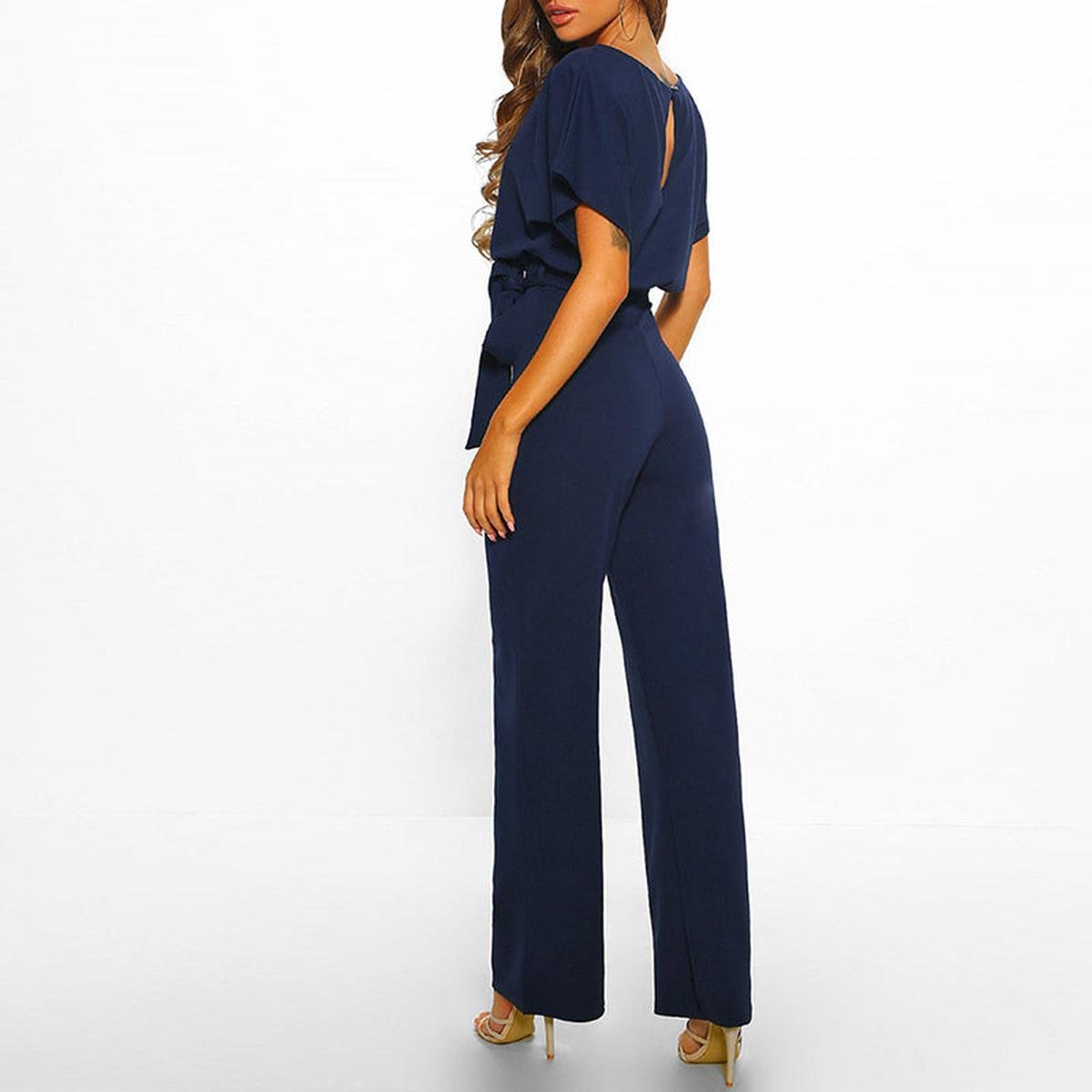 Vivid Women’s Jumpsuit with Short Sleeves and Adjustable Waist Belt 3