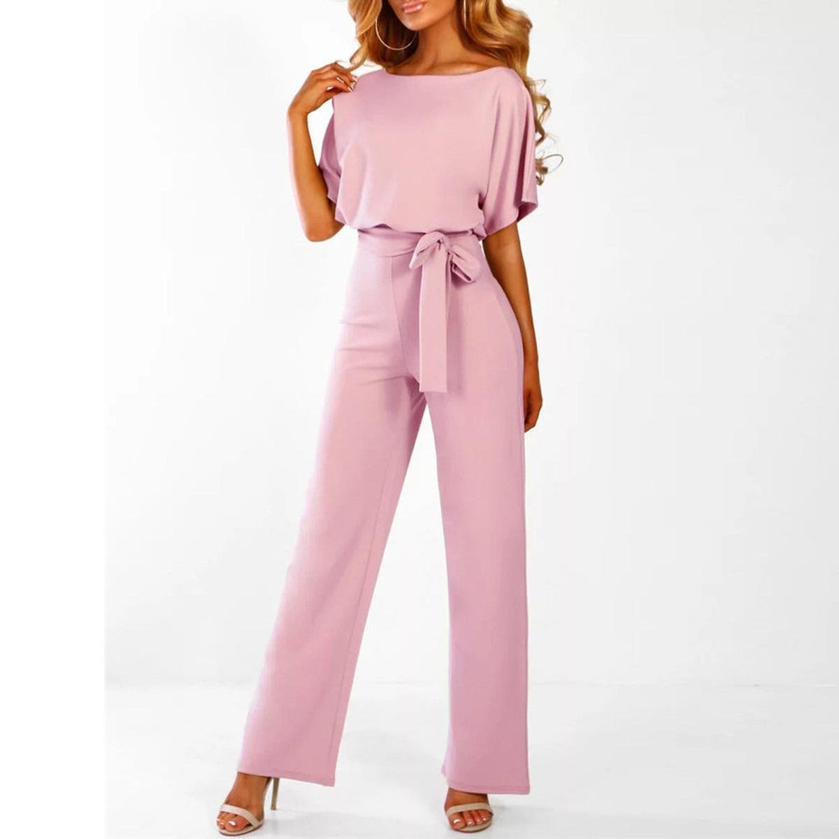 Vivid Women’s Jumpsuit with Short Sleeves and Adjustable Waist Belt 4