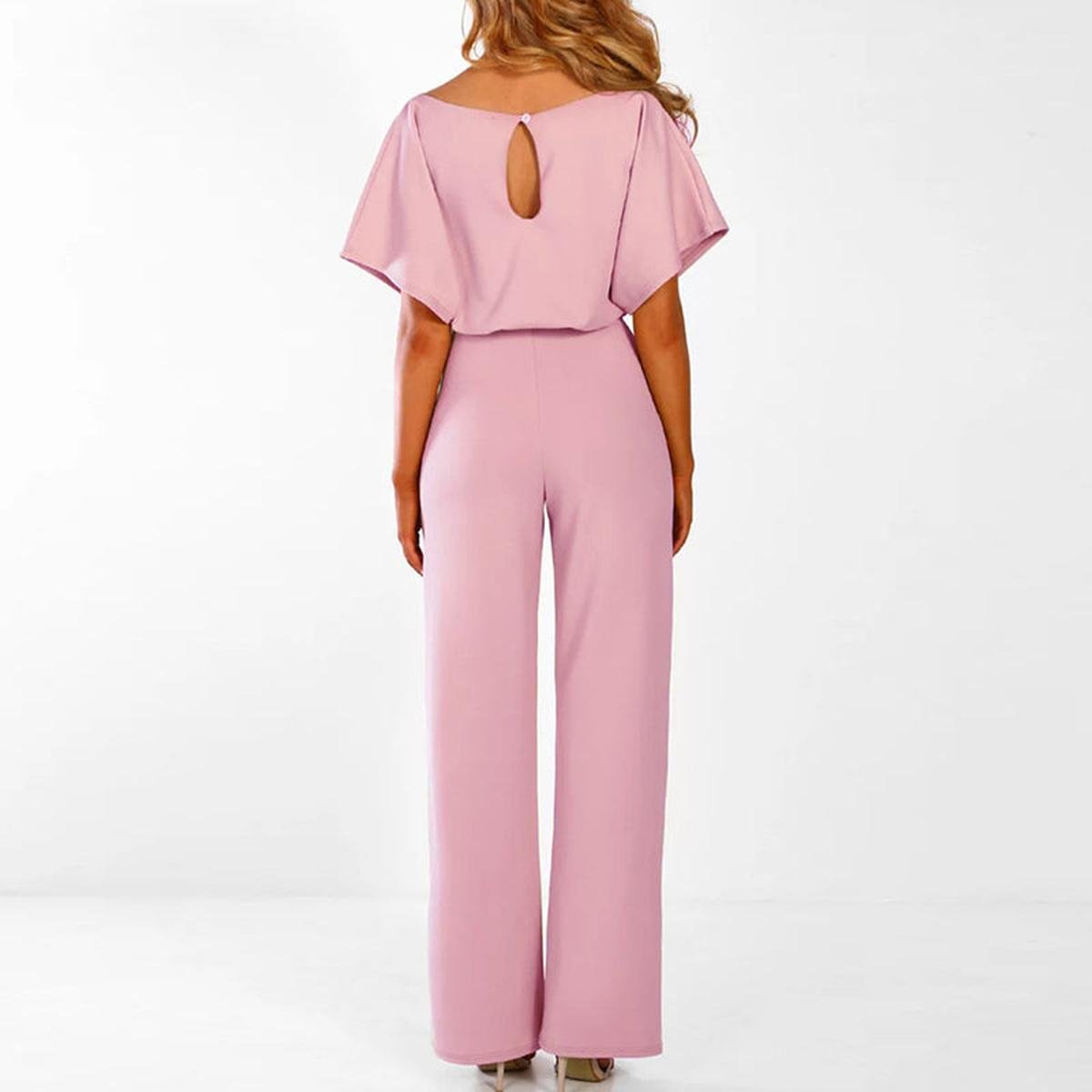 Vivid Women’s Jumpsuit with Short Sleeves and Adjustable Waist Belt 5