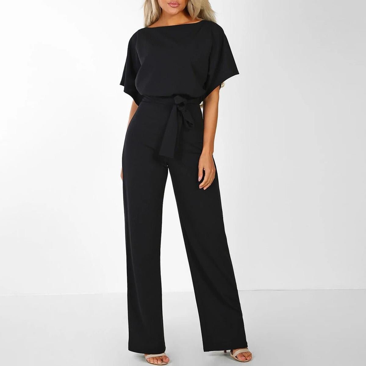 Vivid Women’s Jumpsuit with Short Sleeves and Adjustable Waist Belt 6