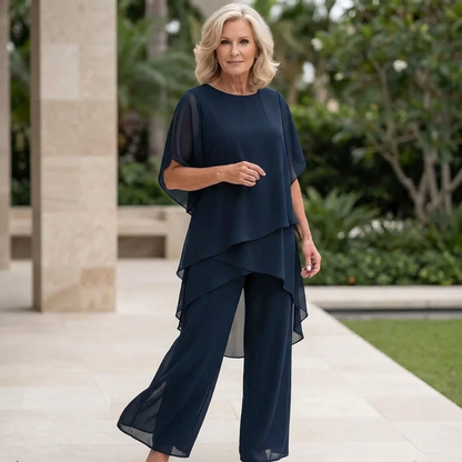Vivid Women's Two Piece Pants Set with Draped Palazzo Pants and Coordinated Top 0