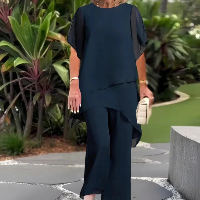 Vivid Women's Two Piece Pants Set with Draped Palazzo Pants and Coordinated Top 1