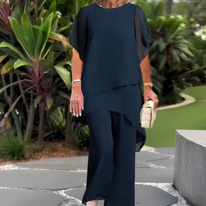 Vivid Women's Two Piece Pants Set with Draped Palazzo Pants and Coordinated Top 1