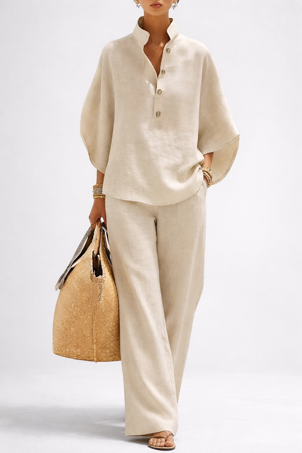 Vogue Women’s Set with Structured Collar and Wide-Leg Trousers 1
