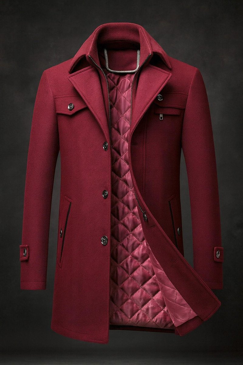 Warren Men's Wool Overcoat | Double-Collar, Quilted Lining 2