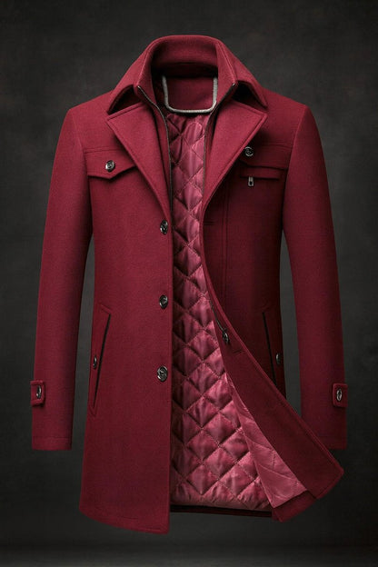 Warren Men's Wool Overcoat | Double-Collar, Quilted Lining 2