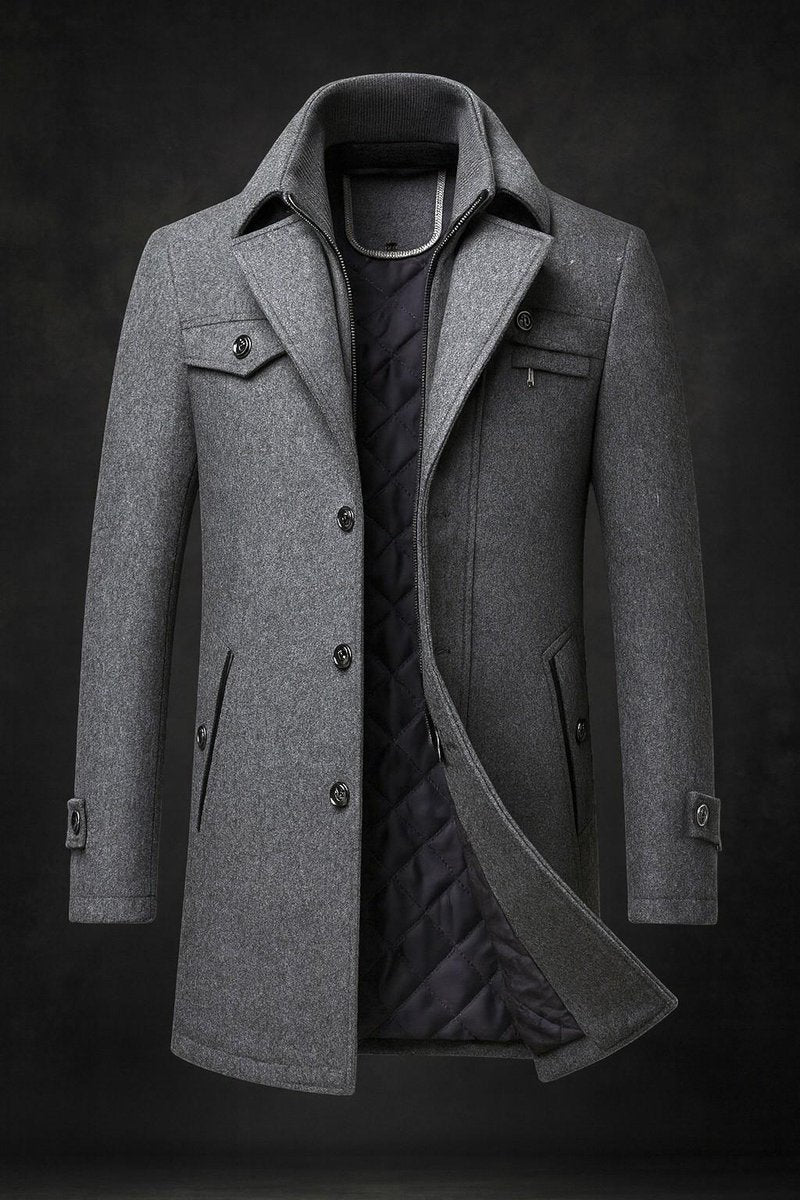 Warren Men's Wool Overcoat | Double-Collar, Quilted Lining 3
