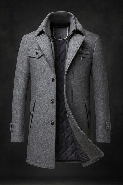 Warren Men's Wool Overcoat | Double-Collar, Quilted Lining 3