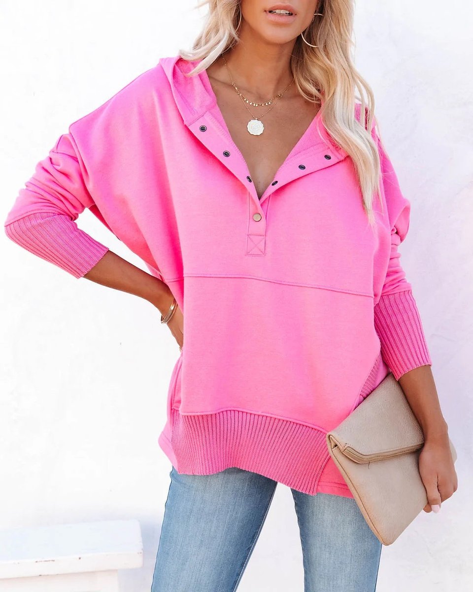 Waverly Women's Oversized Henley Pullover Hoodie | Snap-Button Placket, Relaxed Fit 10