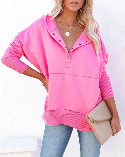 Waverly Women's Oversized Henley Pullover Hoodie | Snap-Button Placket, Relaxed Fit 10