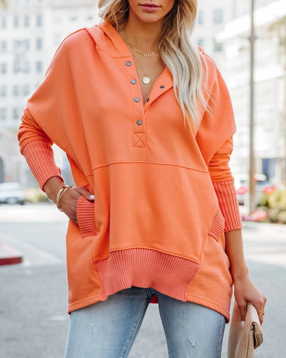 Waverly Women's Oversized Henley Pullover Hoodie | Snap-Button Placket, Relaxed Fit 12