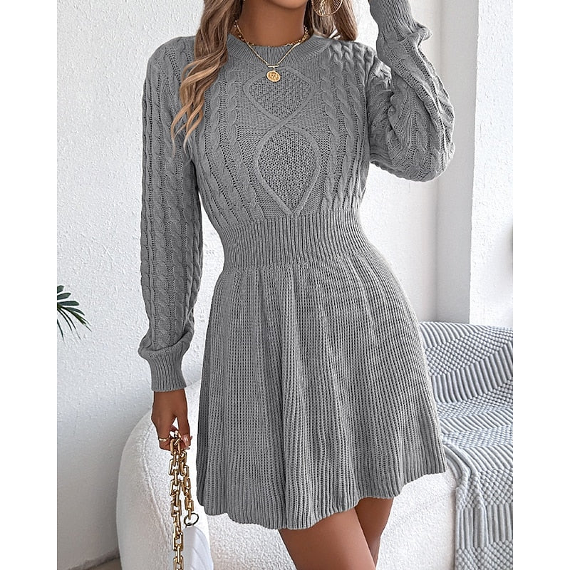 Whitney Women’s Sweater Dress featuring a stylish cable-knit texture and a fitted waist, perfect for a chic and cozy look in any season. 4