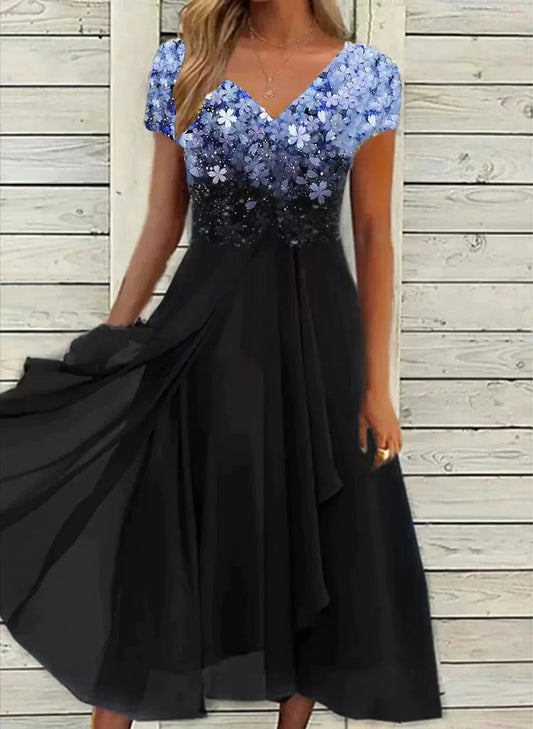 Yara Women’s Formal Dress with Flowing Skirt and Floral Bodice Design 0