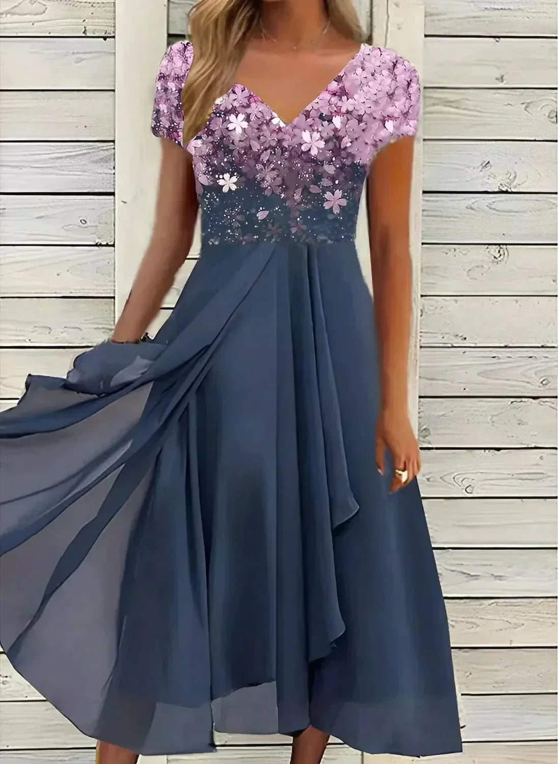 Yara Women’s Formal Dress with Flowing Skirt and Floral Bodice Design 3