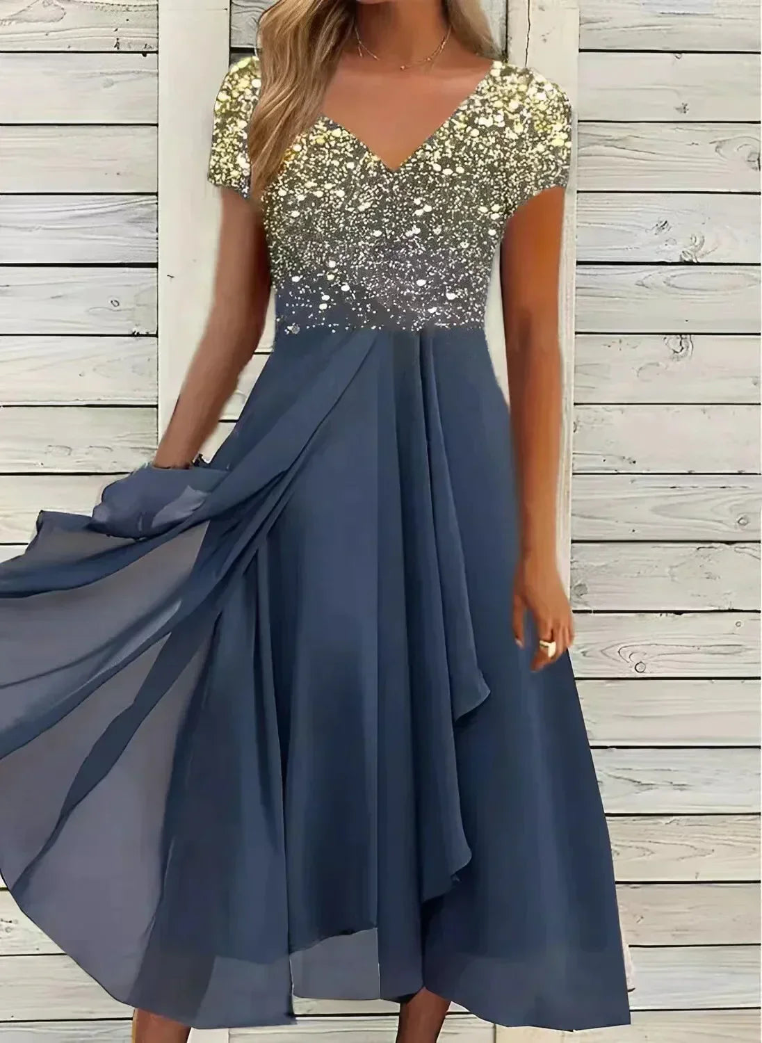 Yara Women’s Formal Dress with Flowing Skirt and Floral Bodice Design 5