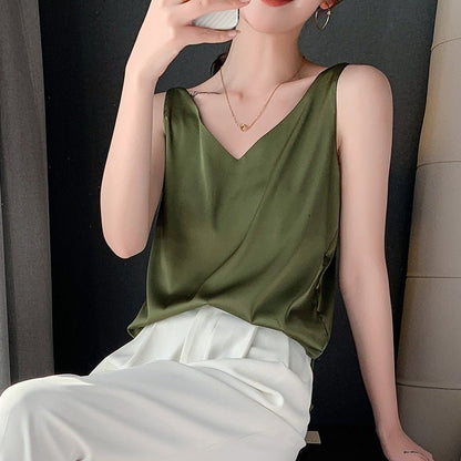 Yara Women’s Satin V-Neck Top with Flattering Fit and Shiny Finish 2