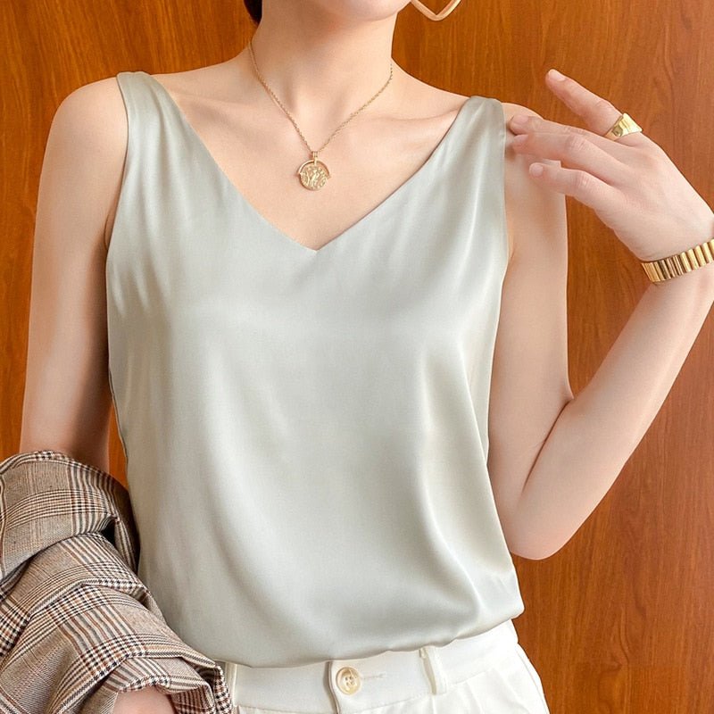Yara Women’s Satin V-Neck Top with Flattering Fit and Shiny Finish 5