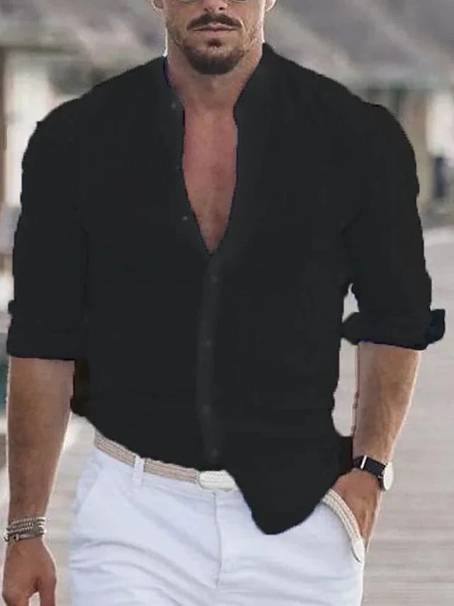 Yvan Men's Shirt with Open Collar and Button Placket for Casual Summer Style 5